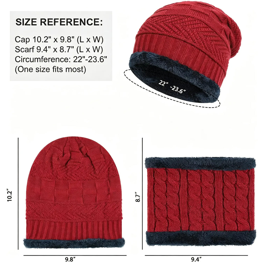 Mens Womens Winter Beanie Hat Scarf Set Warm Knit Hat Thick Fleece Lined Winter Cap