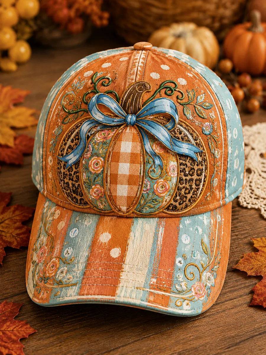 Blue Ribbon Pumpkin Patchwork Vintage Baseball Cap
