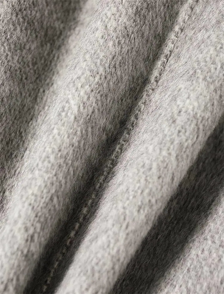 Contrast Trim Double Breasted Mid‐Length Wool Blend Coat Women