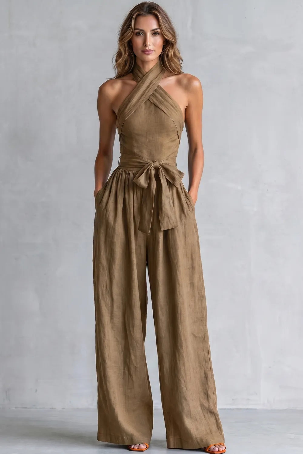 Cross-halter sophistication – Wide-leg jumpsuit