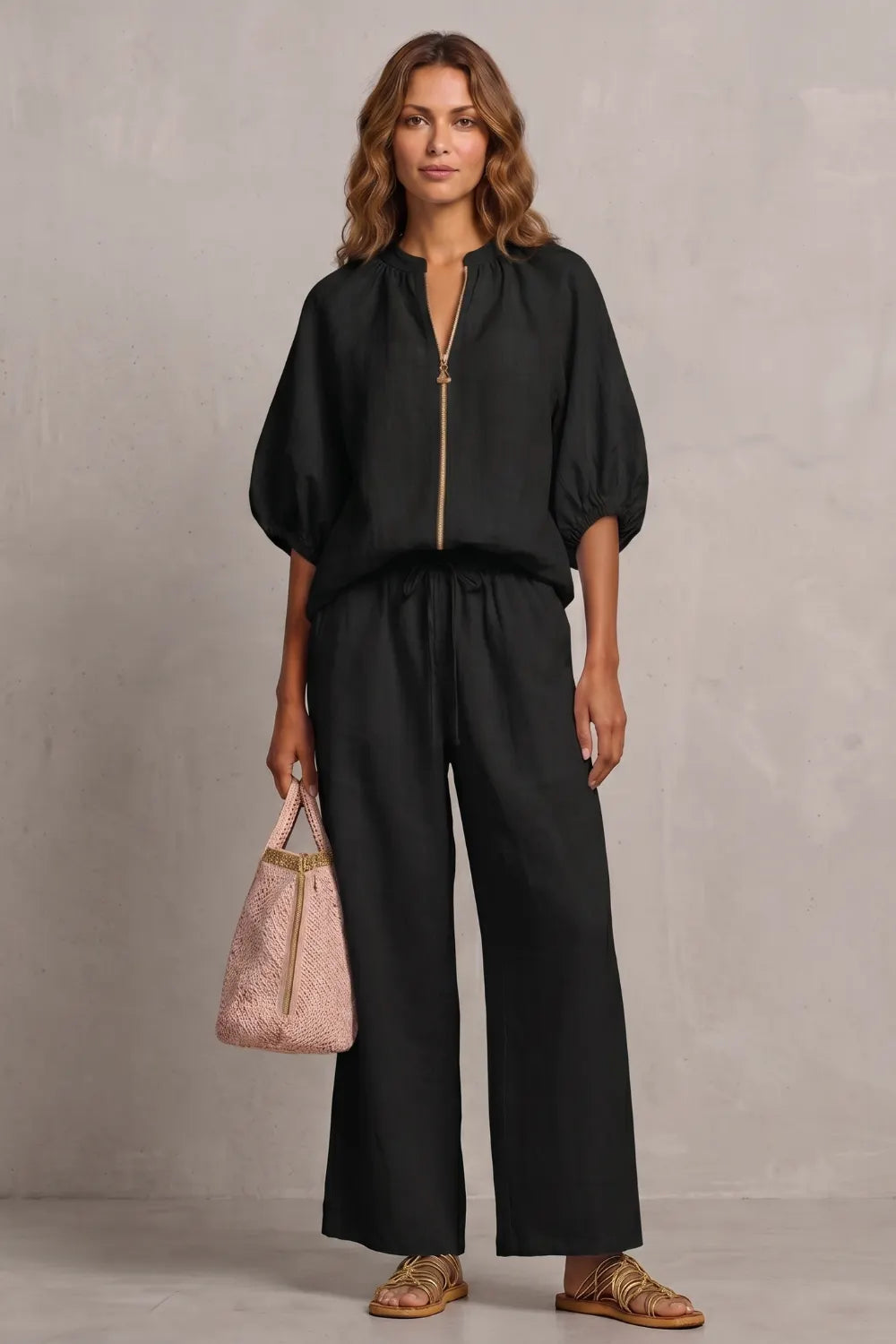 Relaxed zip-front comfort – Trouser set