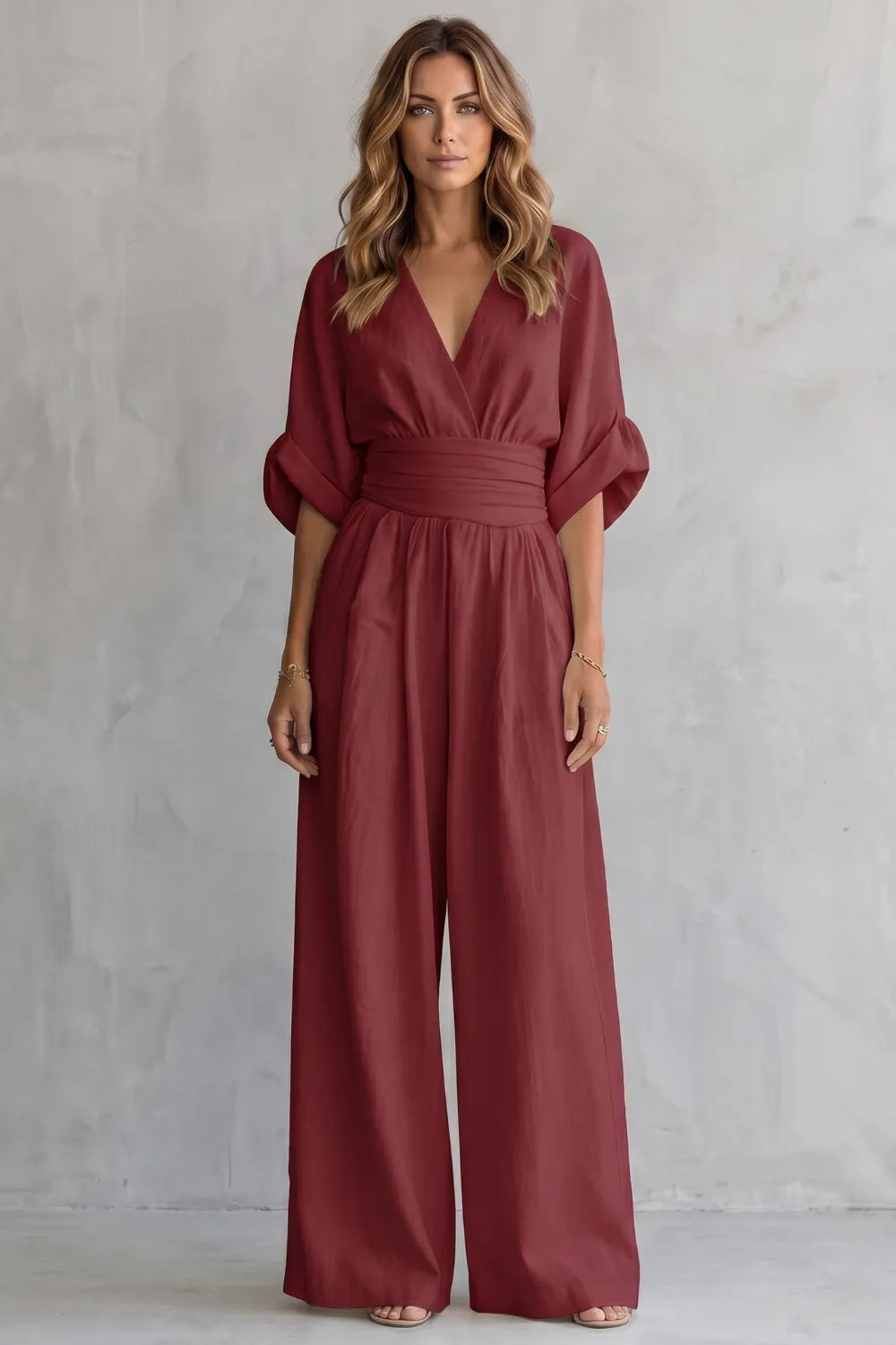 Draped waist elegance – Wide-leg jumpsuit