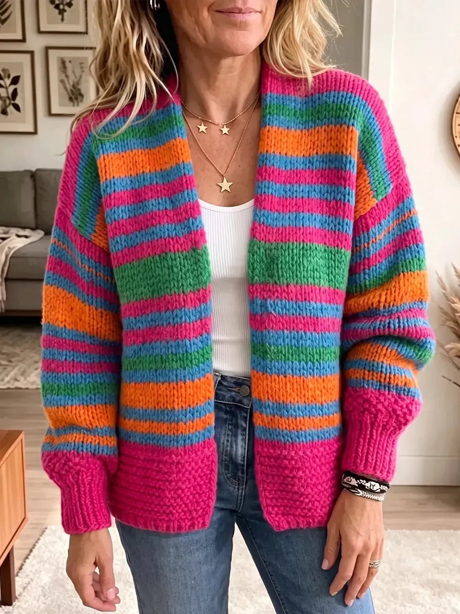 Vintage Elegant Color-blocked Stripes Sweater