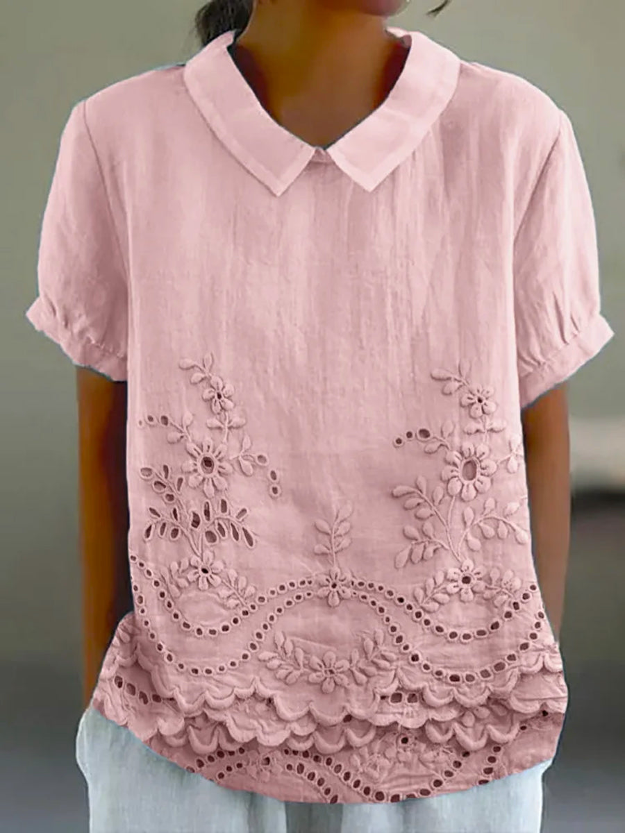 Women's Vintage Floral Art Print Casual Cotton And Linen Shirt