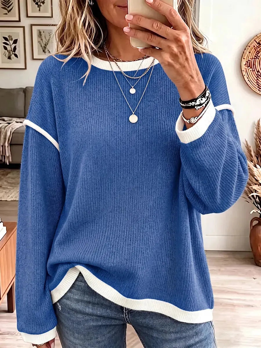 Vintage Elegant Knit Top Color-blocked Warm Sweater