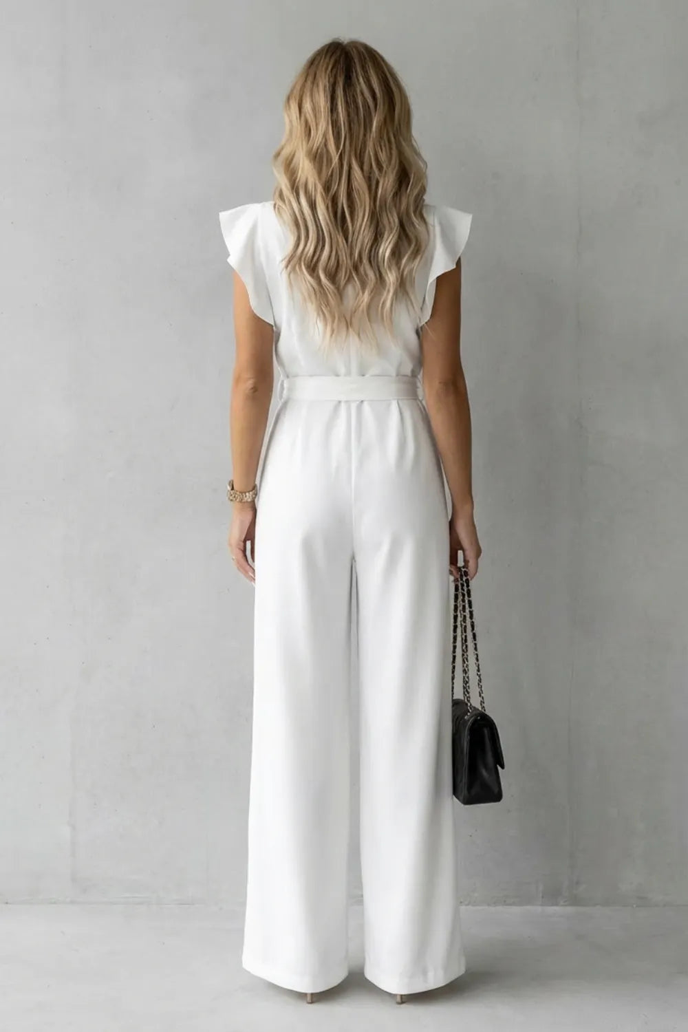 Ruffle sleeve belted – Wide-leg jumpsuit