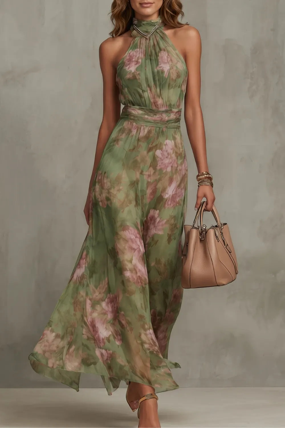 Romantic floral halter silhouette – Maxi dress
