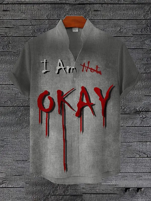 Men's Horrible I Am Not Okay Bloody Art Print Casual Shirt bb13