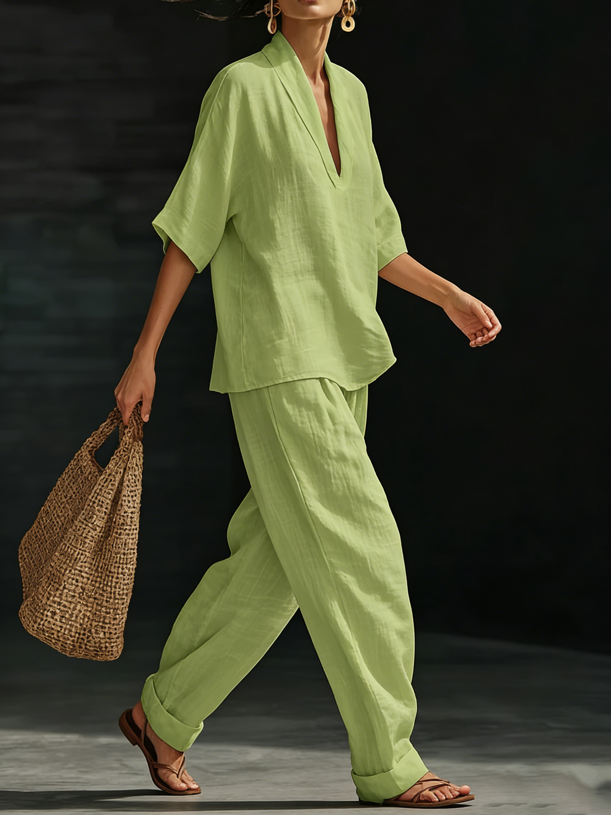 Casual And Cozy Minimalist Linen Two-piece Set