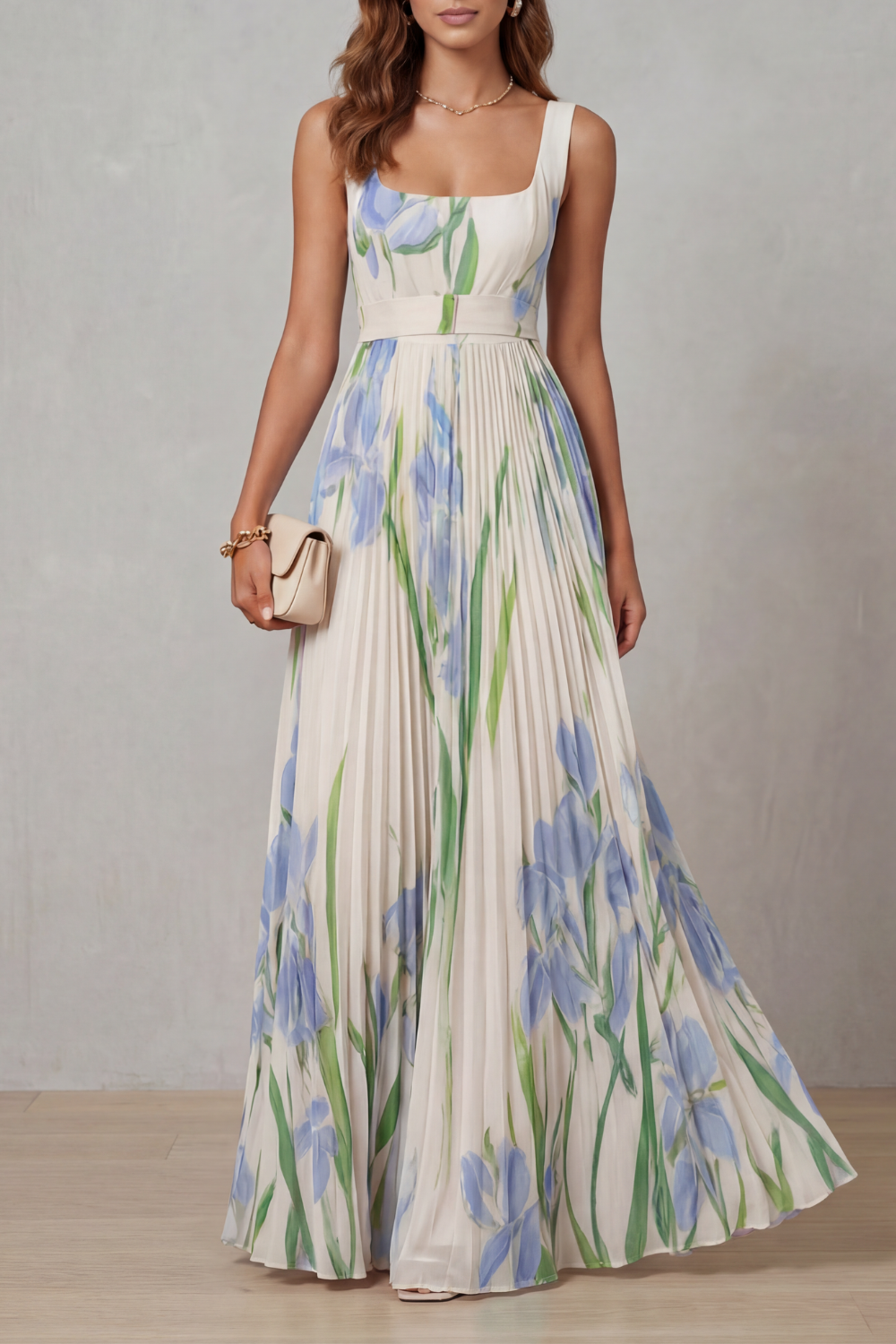 Watercolor floral – Pleated maxi dress