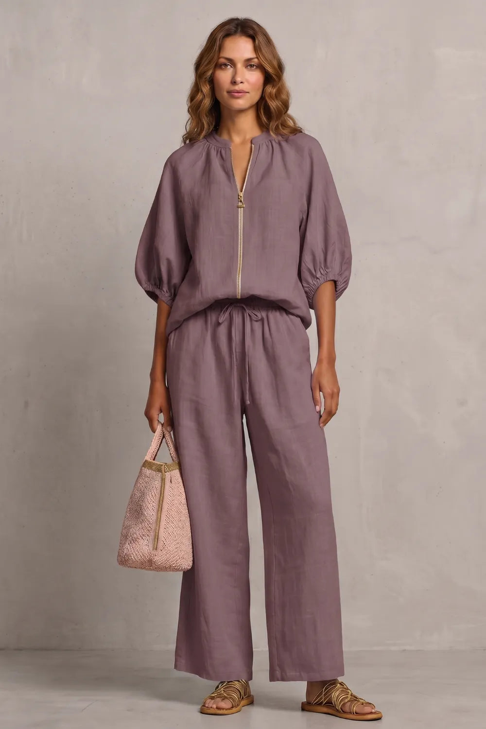 Relaxed zip-front comfort – Trouser set