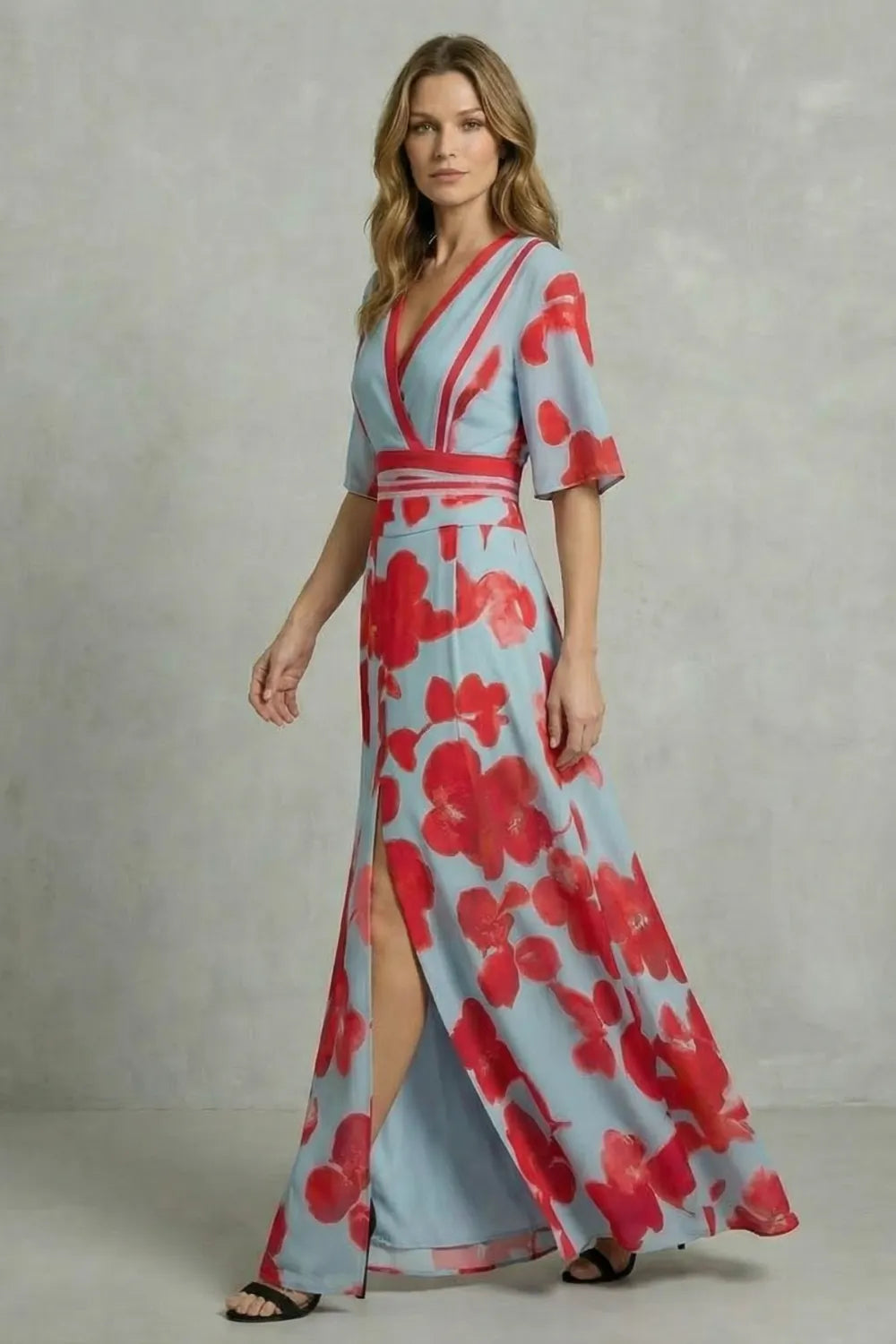 Statement bloom contrast – V-neck maxi dress