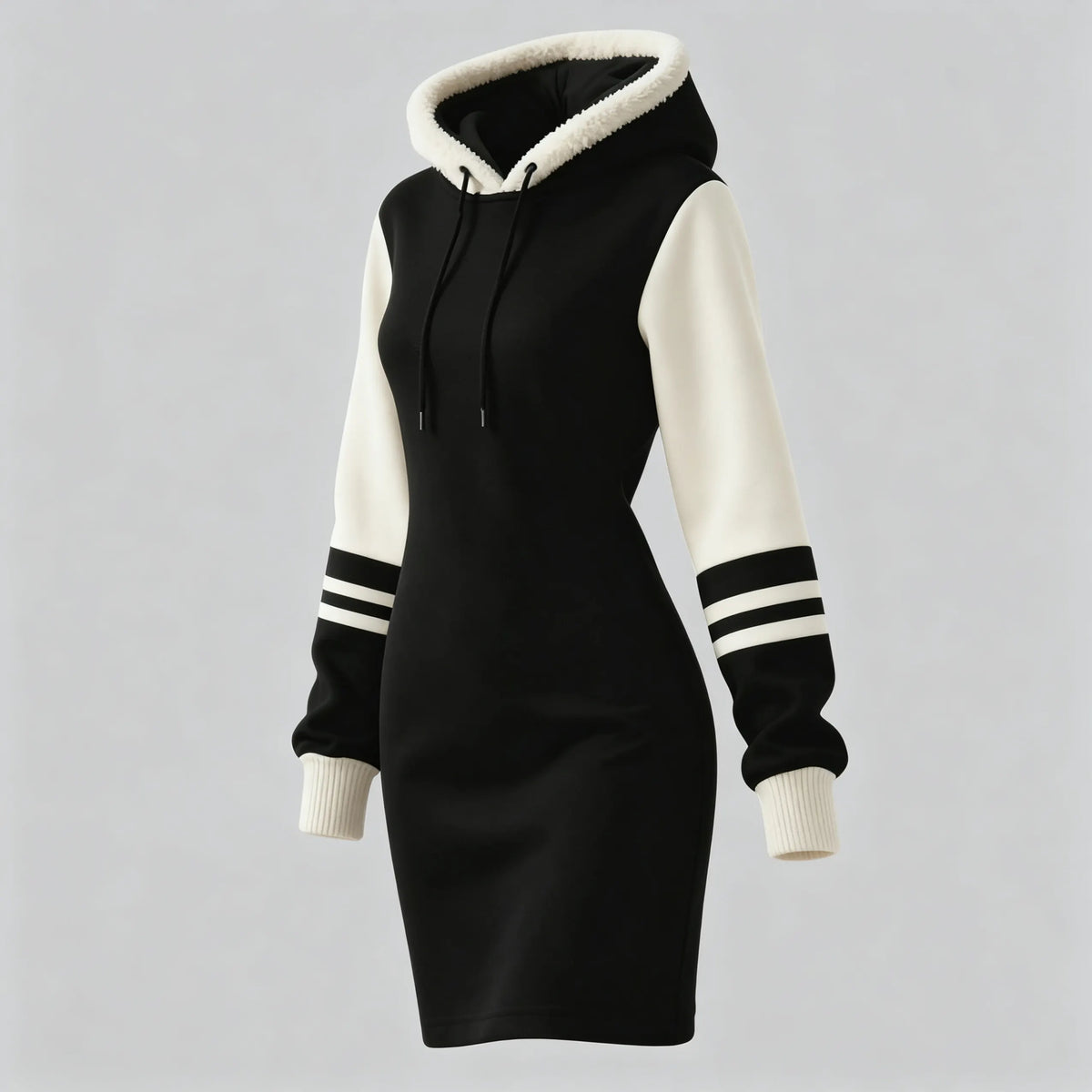 Women's Color Block Hooded Long Sweatshirt Dress