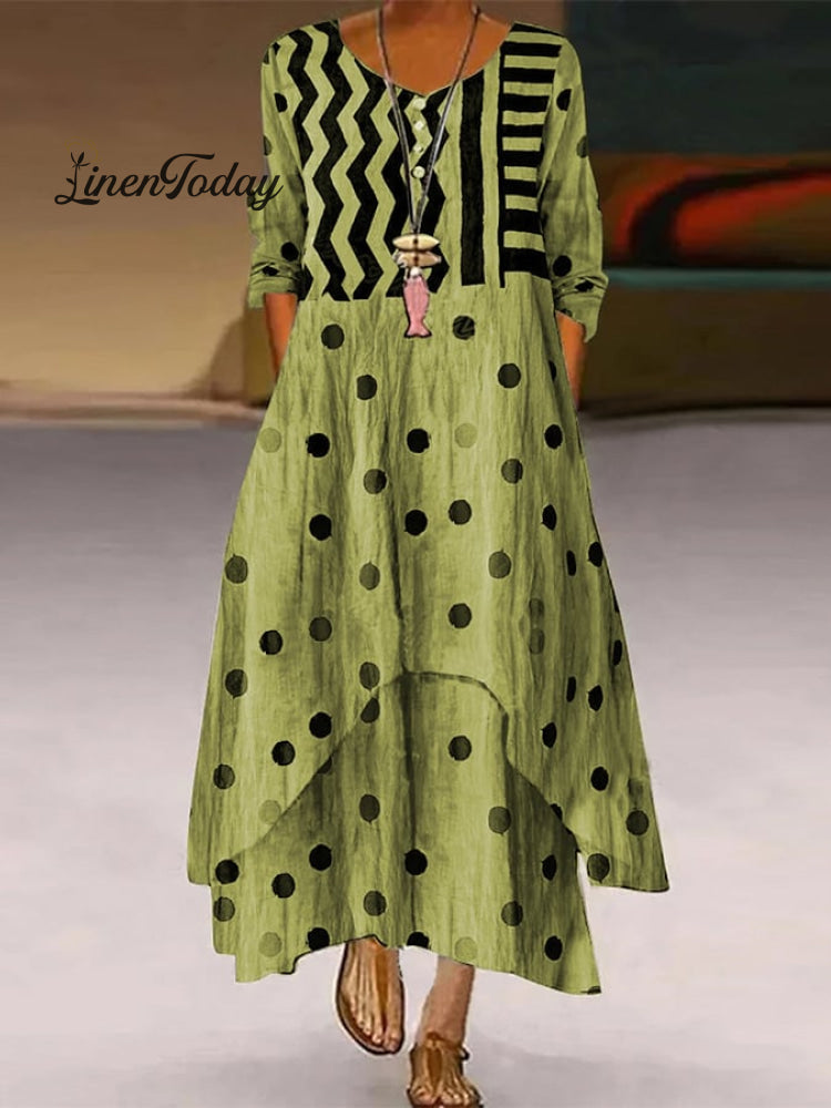 Elegant Casual Double Layer Print Contrast Color Dress