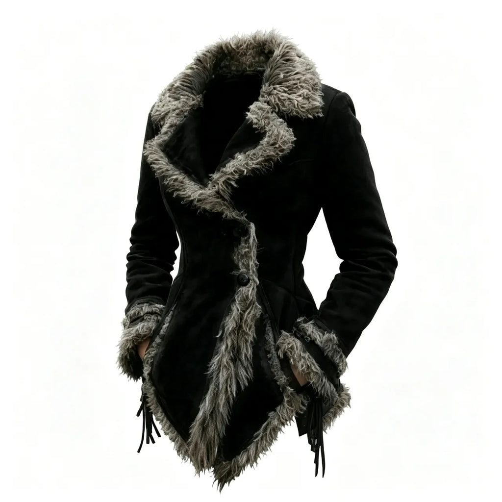 Women's Vintage Suede Coat Fur Collar Lapel Coat Beggar Style Coat