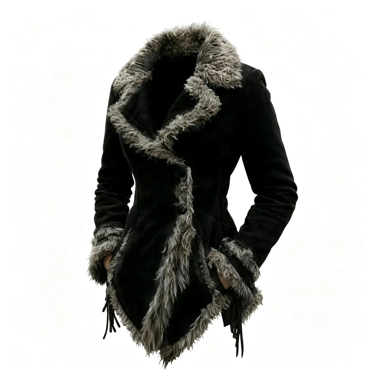 Women's Vintage Suede Coat Fur Collar Lapel Coat Beggar Style Coat
