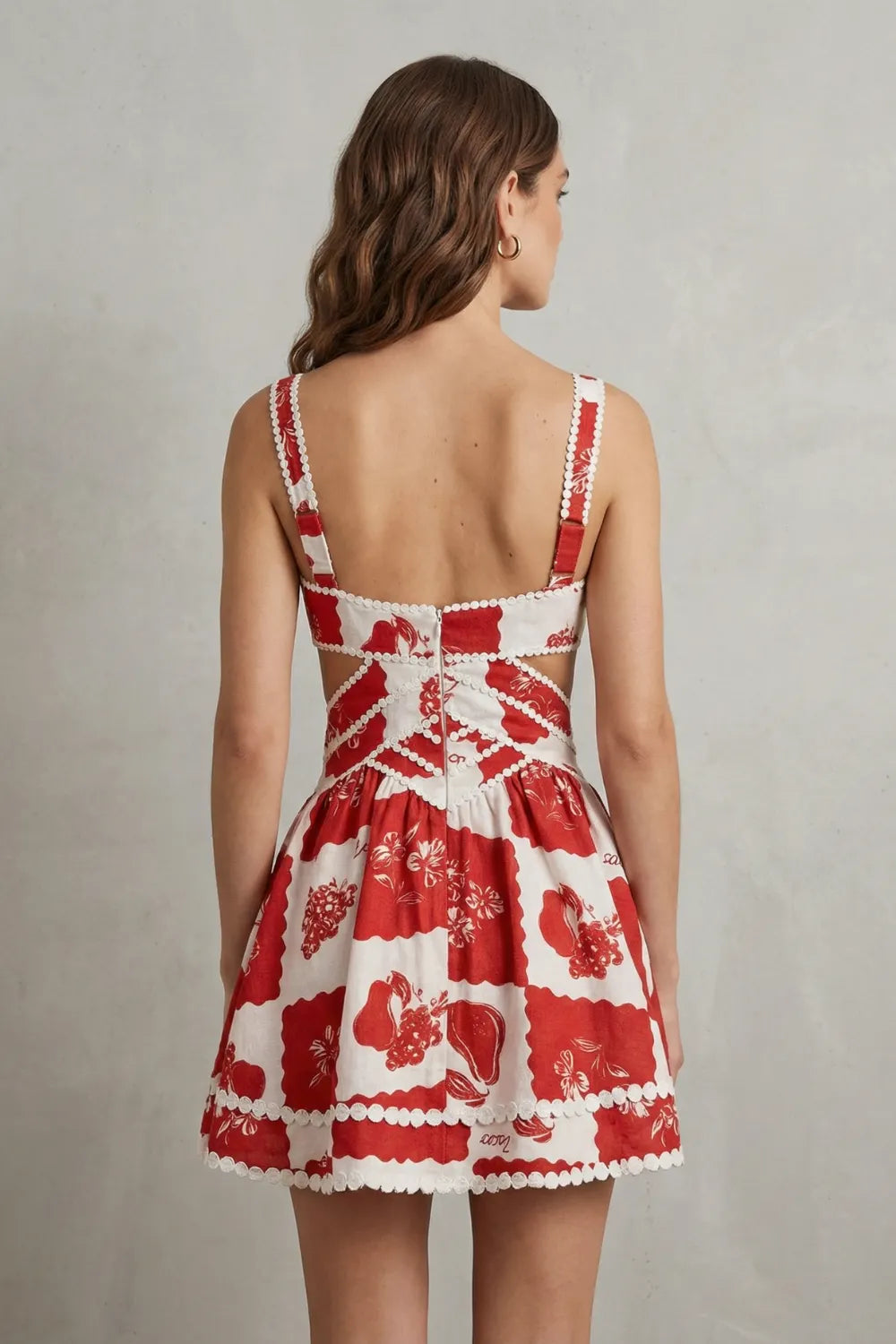 Vintage scarlet motif – Cutout mini dress
