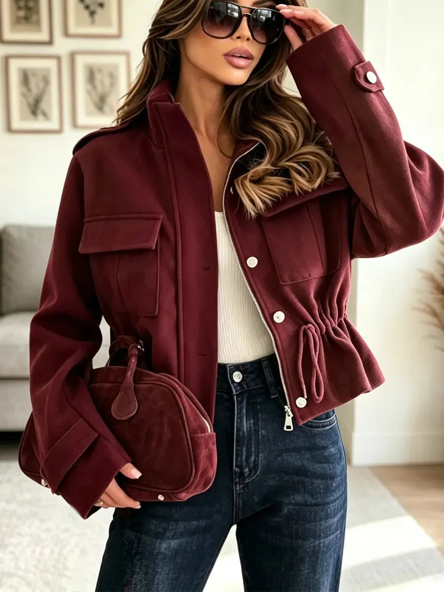 Retro Zip Chic Art Casual Stylish Lapel Long Sleeve Coat