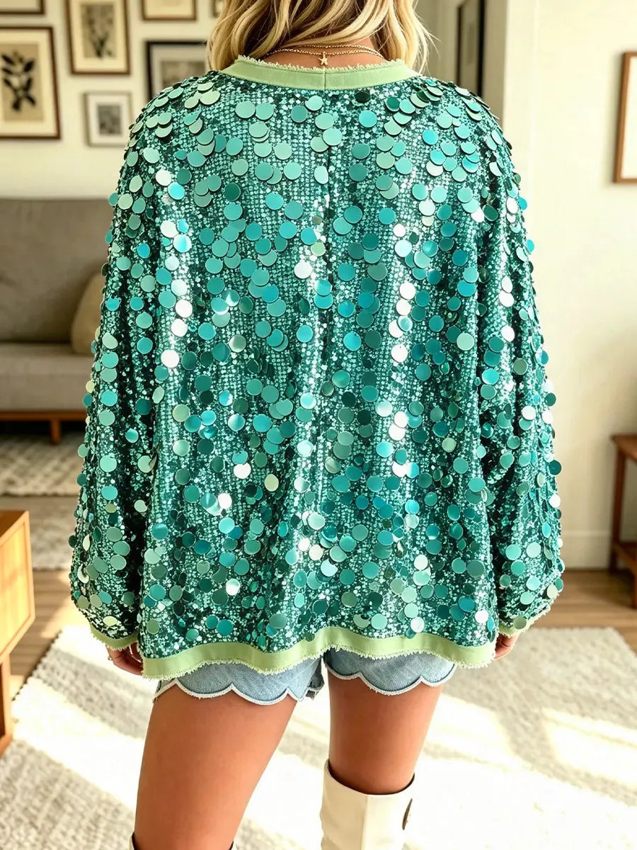 Women's Fashionable Casual Sequin Tie-Up Coat