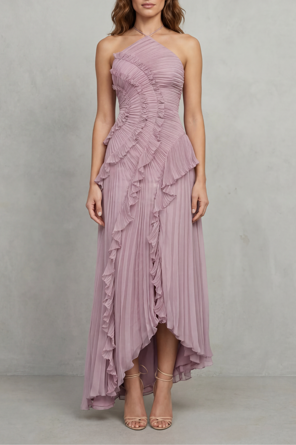 Sculpted pleats – One-shoulder midi dress