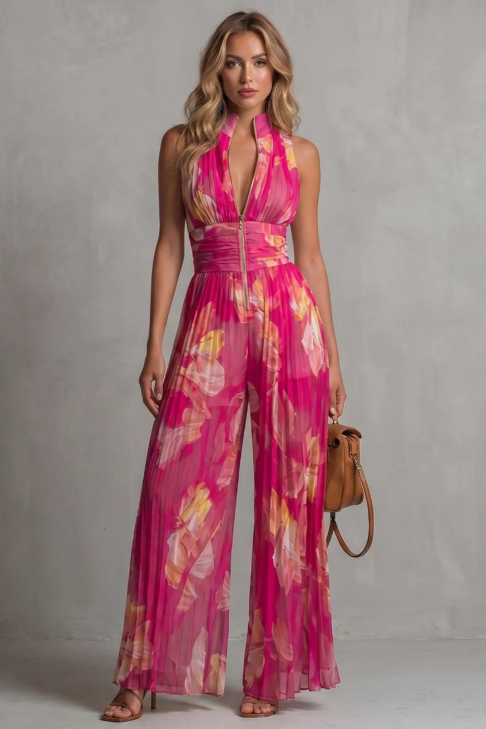 Pleated halter elegance – Wide-leg jumpsuit