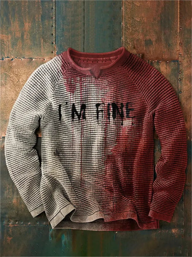 Men's Bloody I'm Fine Halloween Print Check Sweatshirt