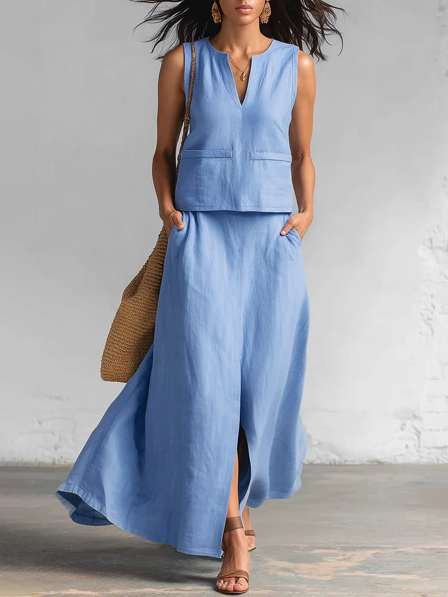 Minimalist And Elegant V-neck Top And Skirt Two-piece Set