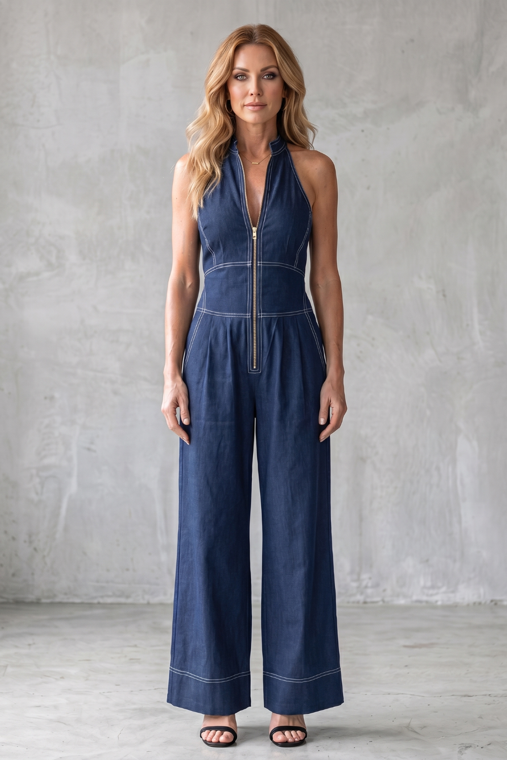 Contrast stitch utility – Wide-leg jumpsuit