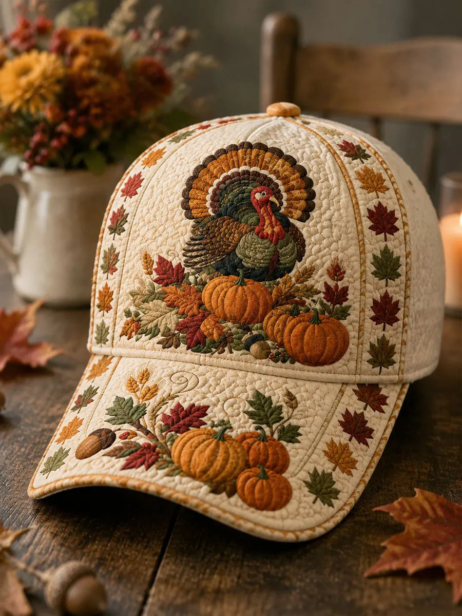 Thanksgiving Turkey Pumpkin Quilted Baseball Cap
