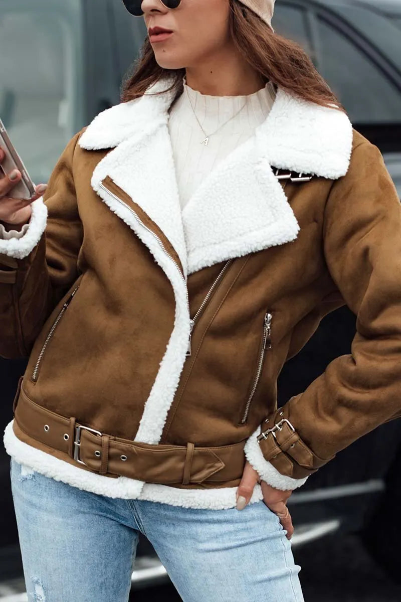Women's fashionable and handsome sherpa patchwork jacket