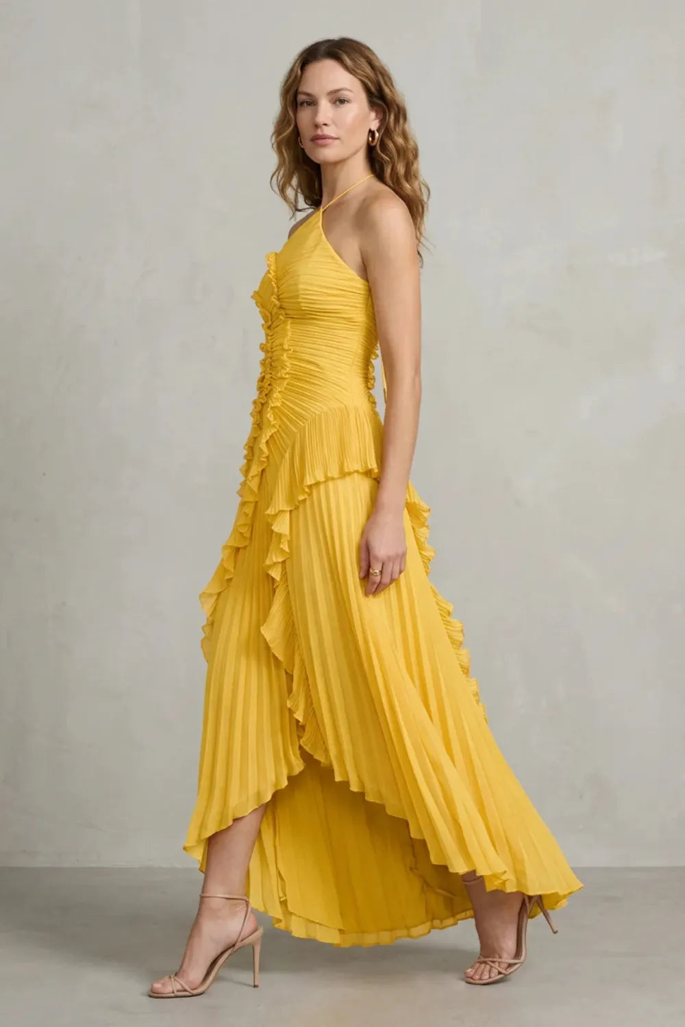 Sculpted pleats – One-shoulder midi dress