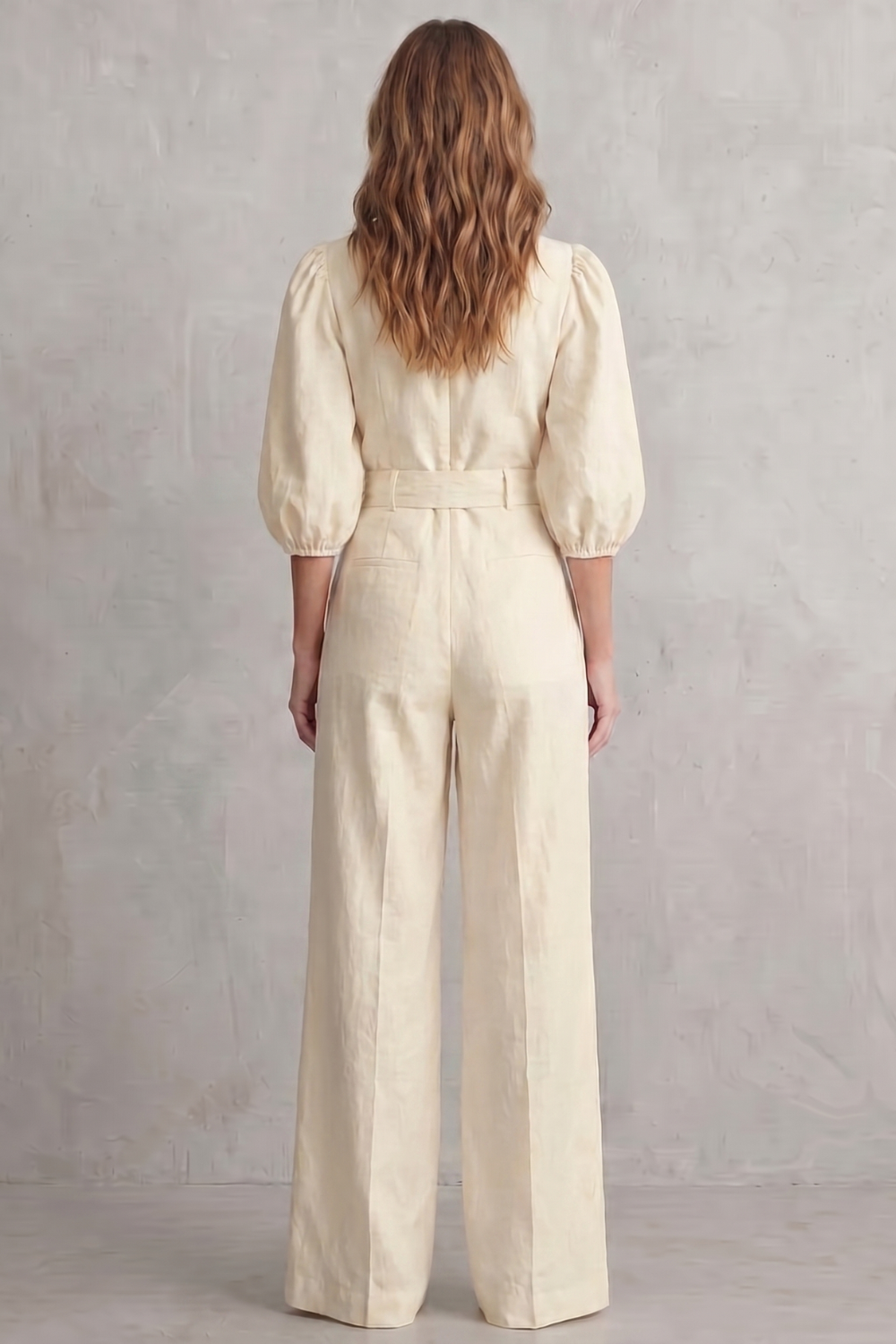 Elegant belted puff sleeve – Wide leg jumpsuit