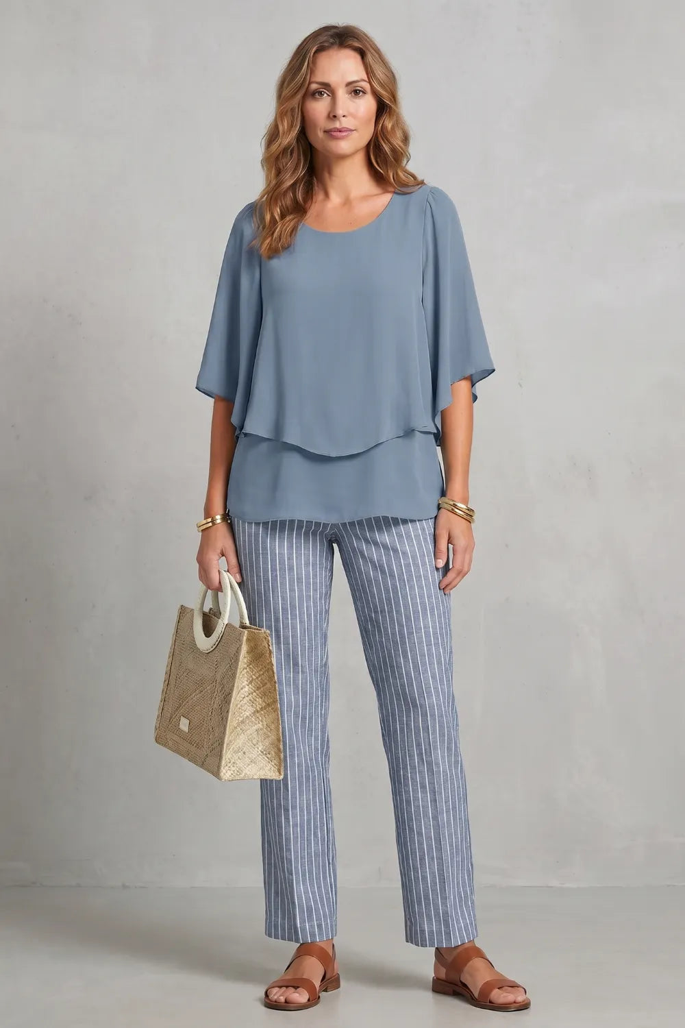 Botanical print elegance – Two-piece trouser set