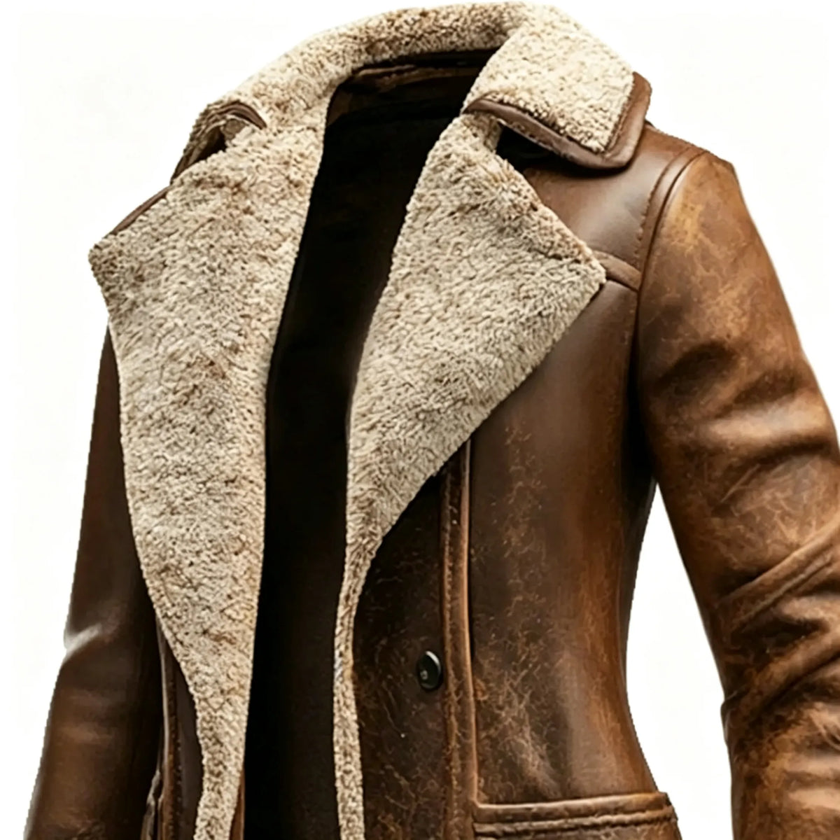 Women's Vintage Brown Suede Leather Coat With Shearling Lining