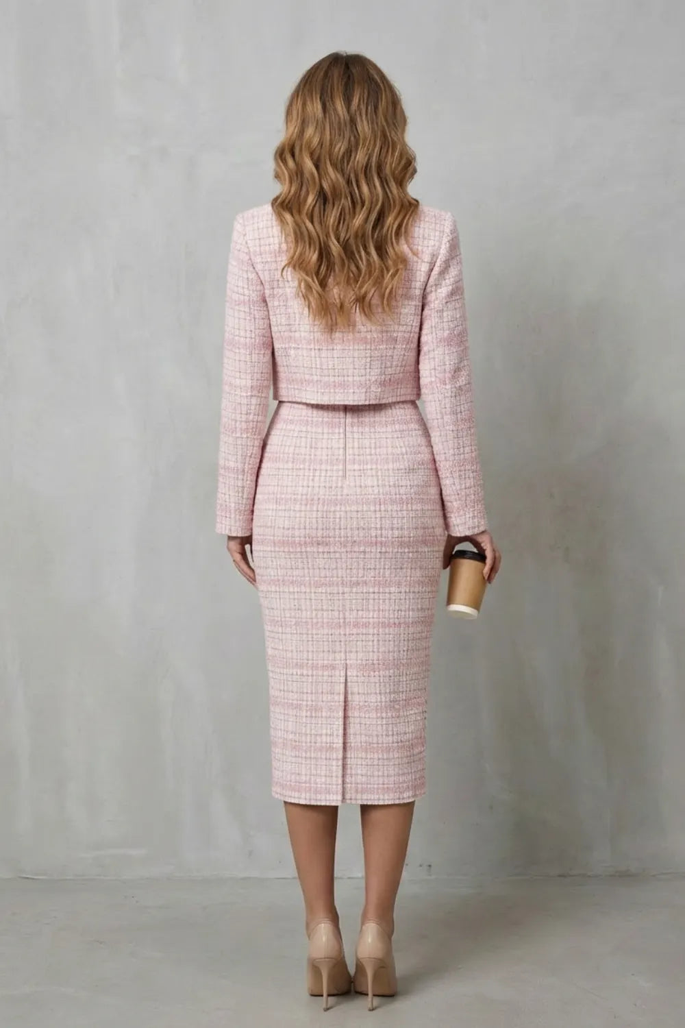 Elegant plaid tailoring – Two-piece midi dress set