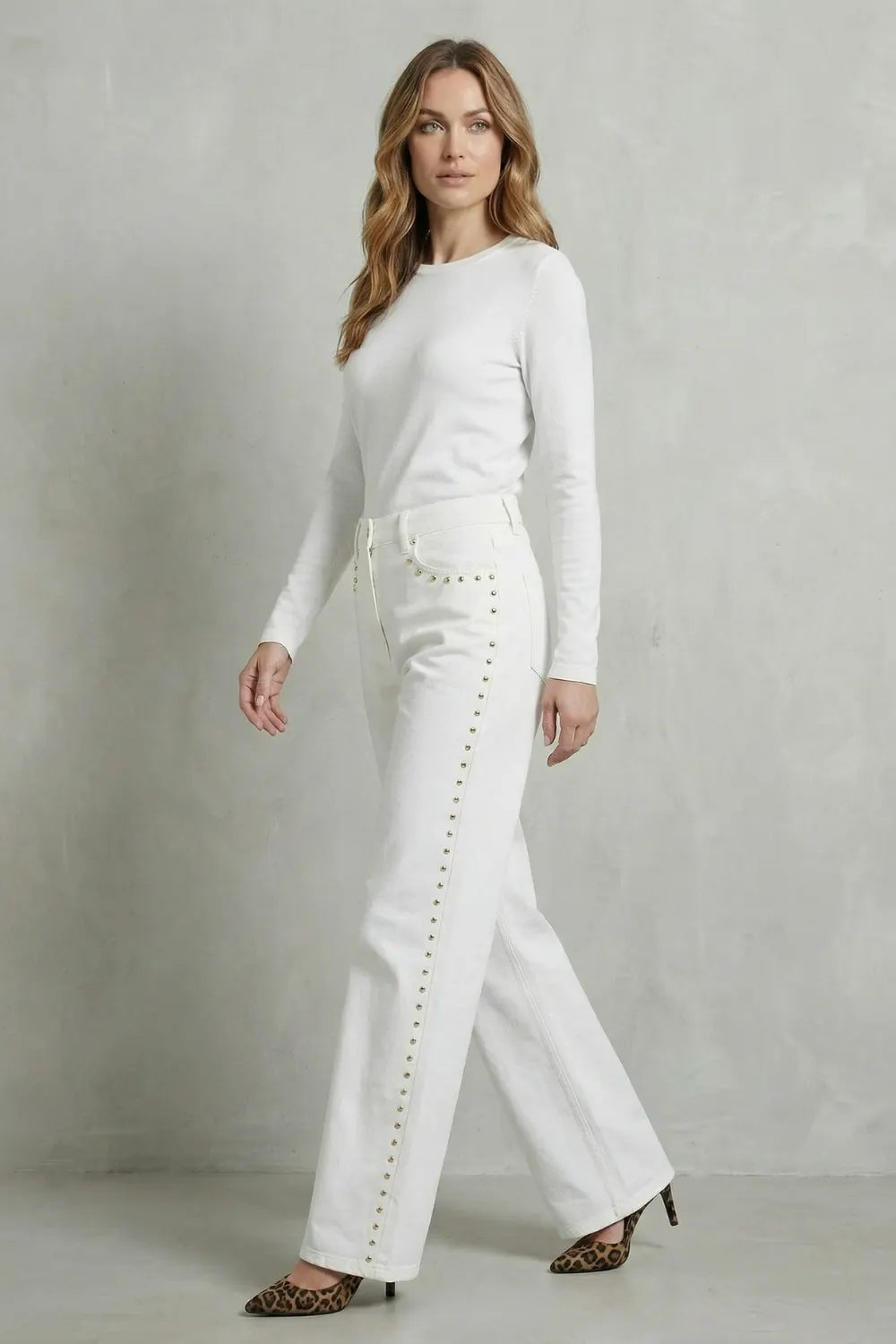 Gold stud trim – Straight leg jeans