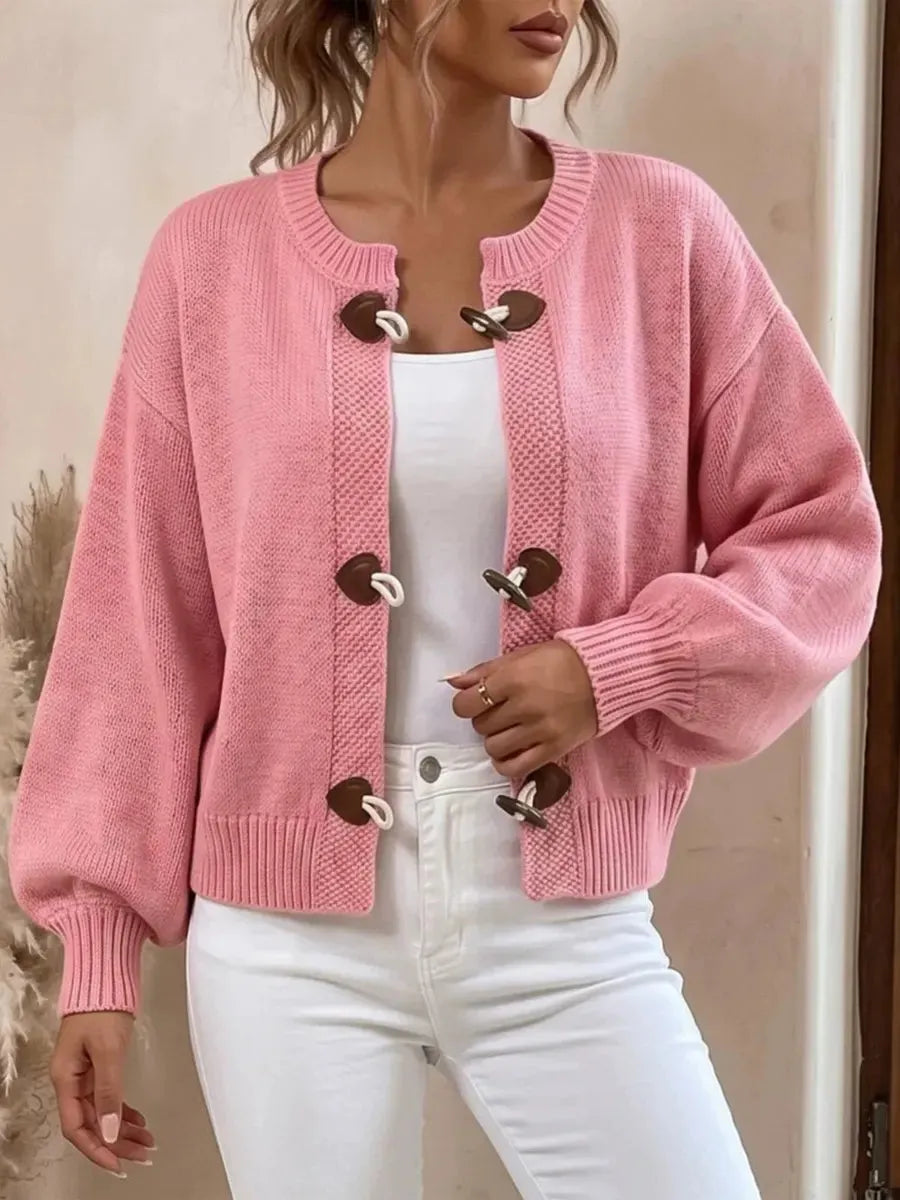 Retro Toggle‐closure Art Casual Stylish Long Sleeve Knit Cardigan Sweater