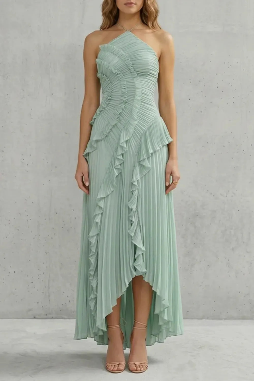 Sculpted pleats – One-shoulder midi dress