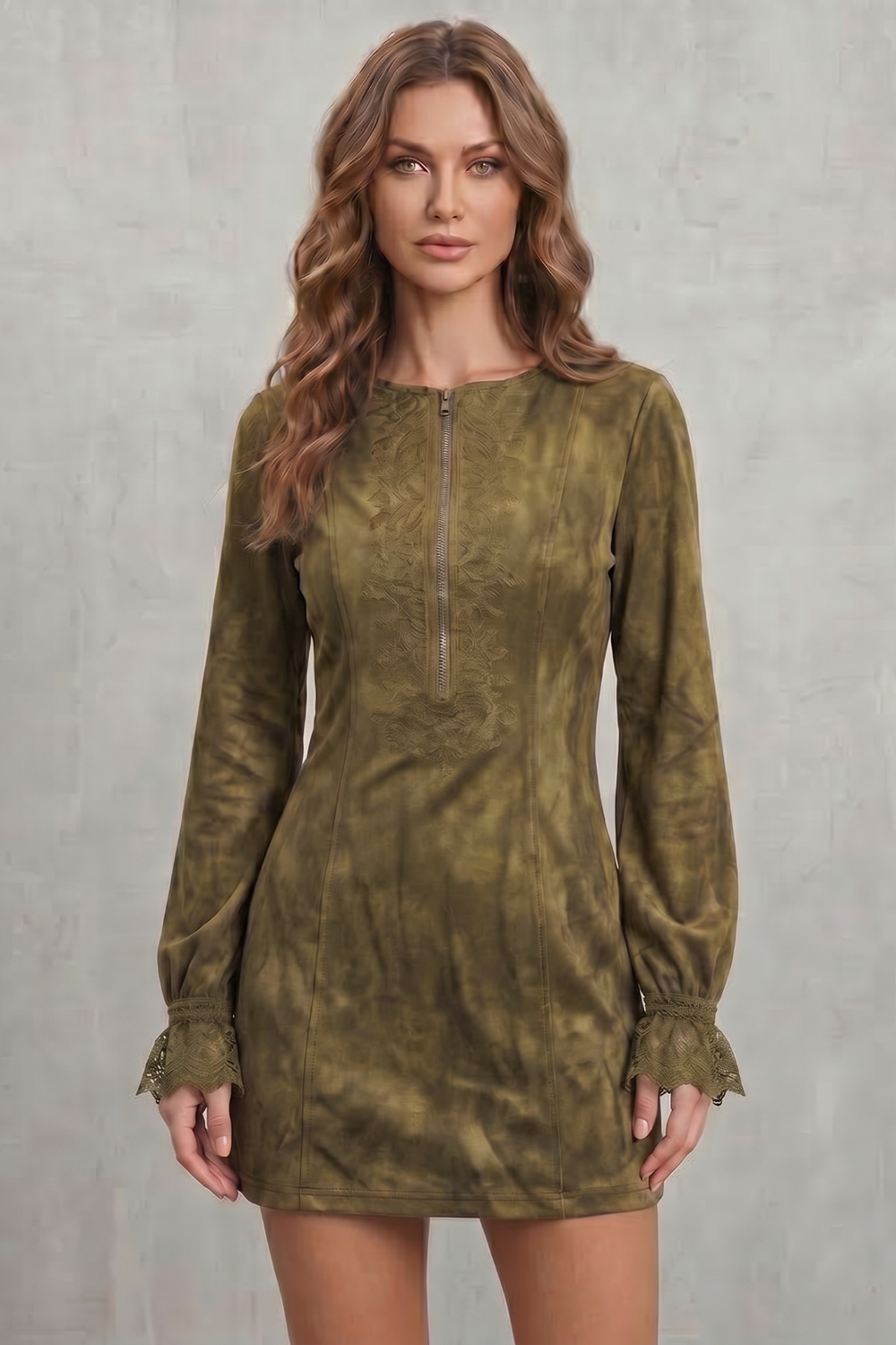 Embroidered detail – Zip-front mini dress