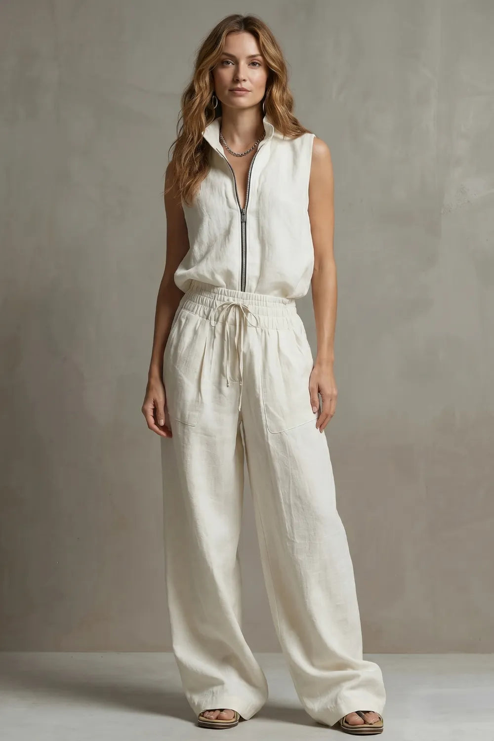 Relaxed zip-front elegance – Trouser set