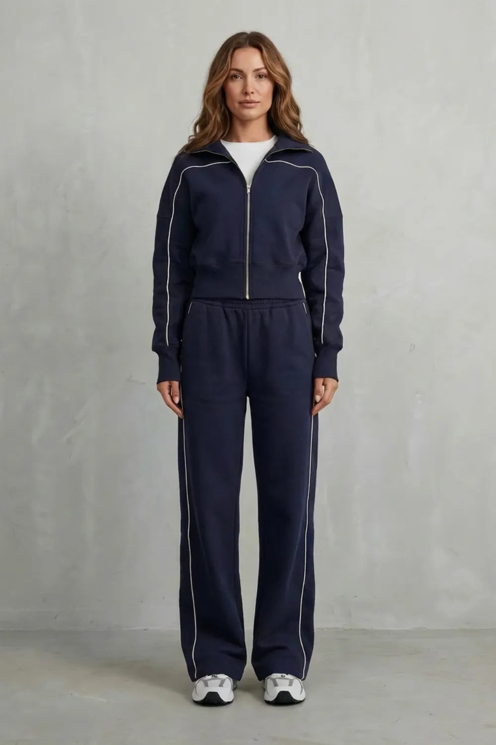 Urban Edge Piped Zip Jacket & Wide-Leg Pants Set