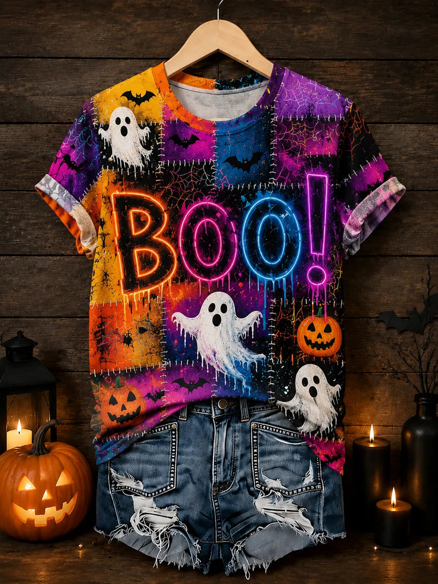 Women's Halloween BOO Print Casual T-Shirt