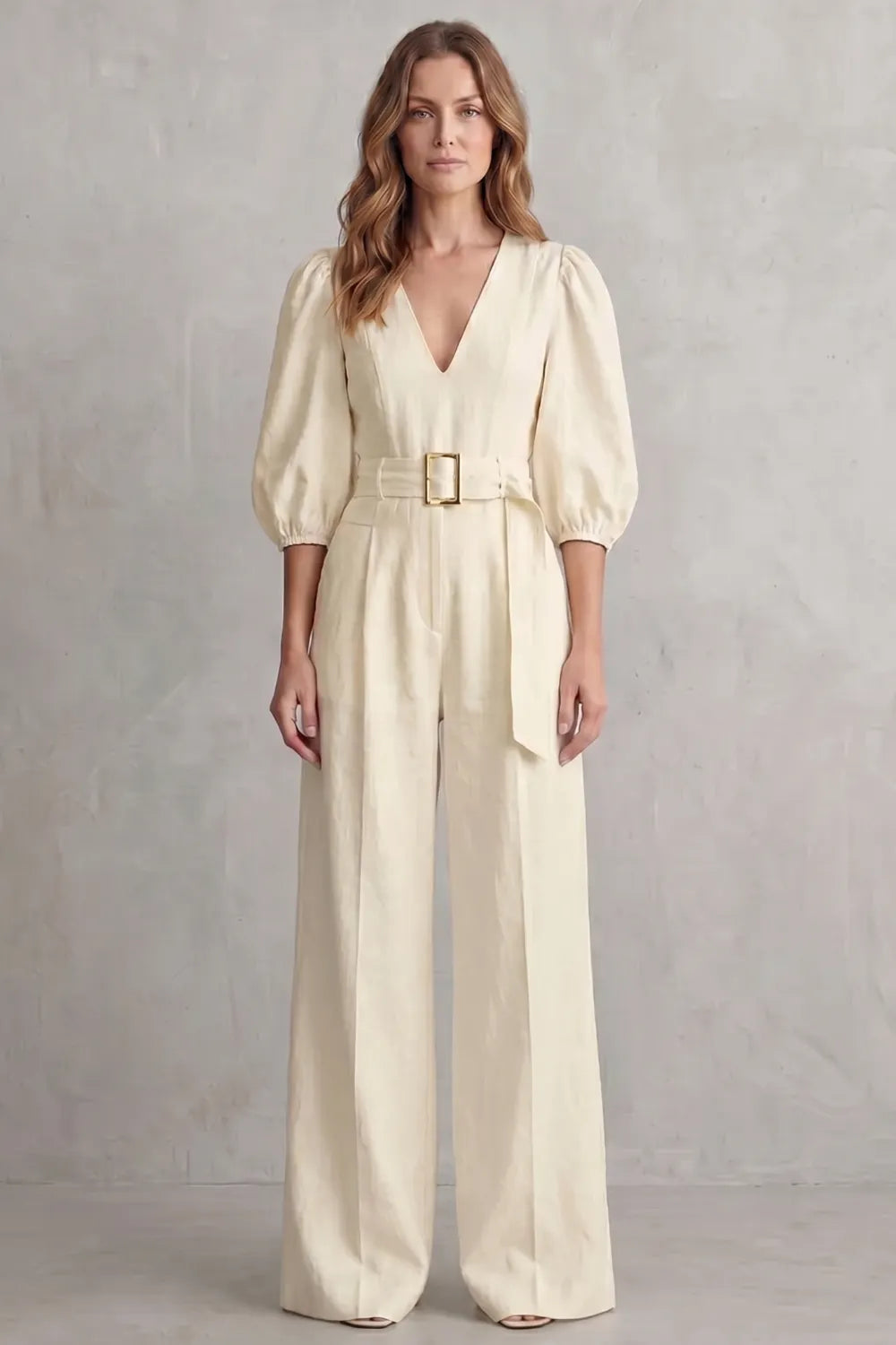 Elegant belted puff sleeve – Wide leg jumpsuit