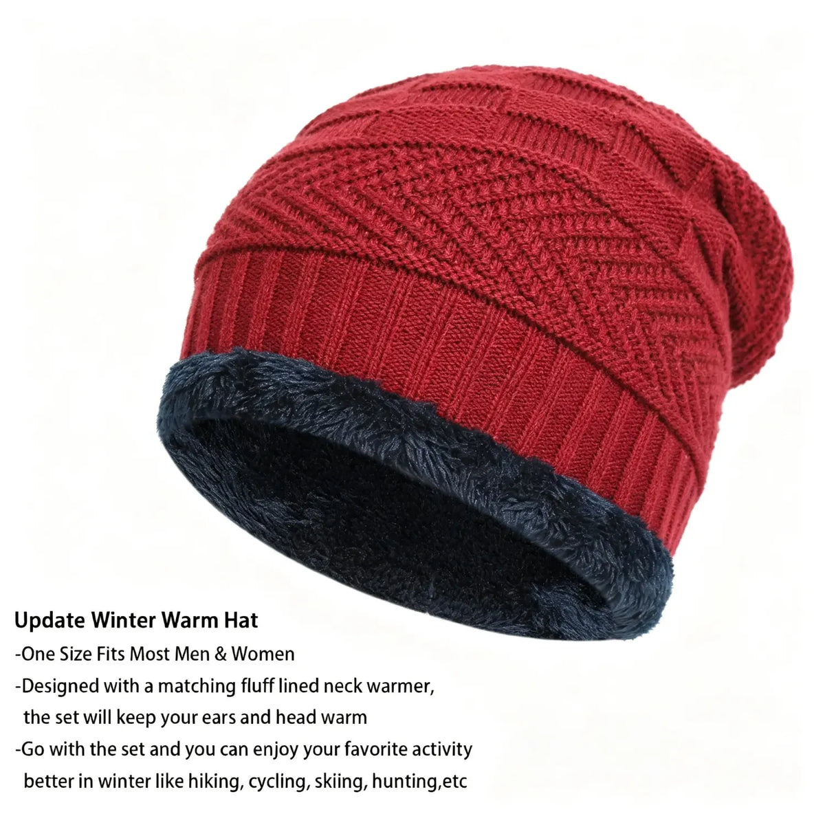 Mens Womens Winter Beanie Hat Scarf Set Warm Knit Hat Thick Fleece Lined Winter Cap
