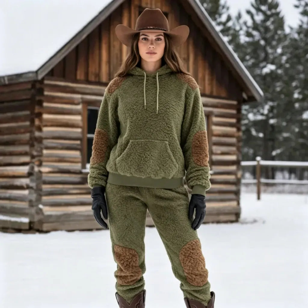 Cozy Olive Green Fleece Hoodie and Jogger Set