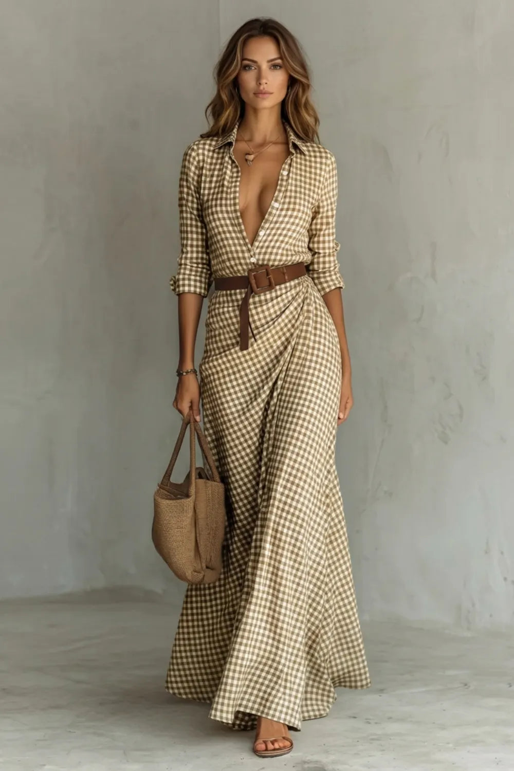 Elegant Pleated Belted Dress – Autumn Solid Color Long Shirt Dress