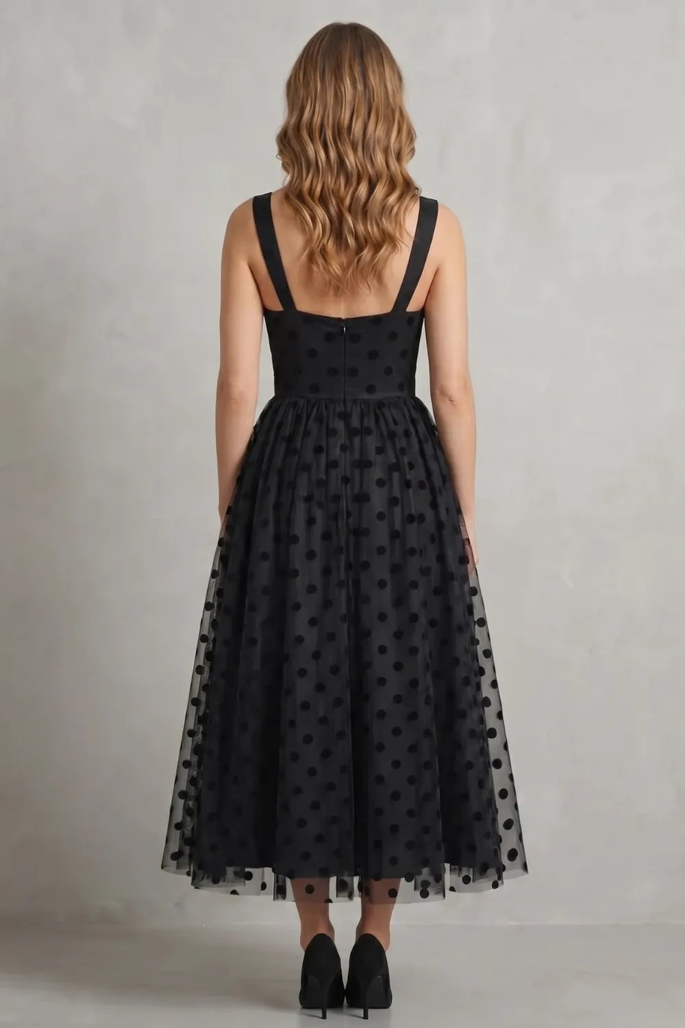 Polka dot mesh elegance – Midi dress