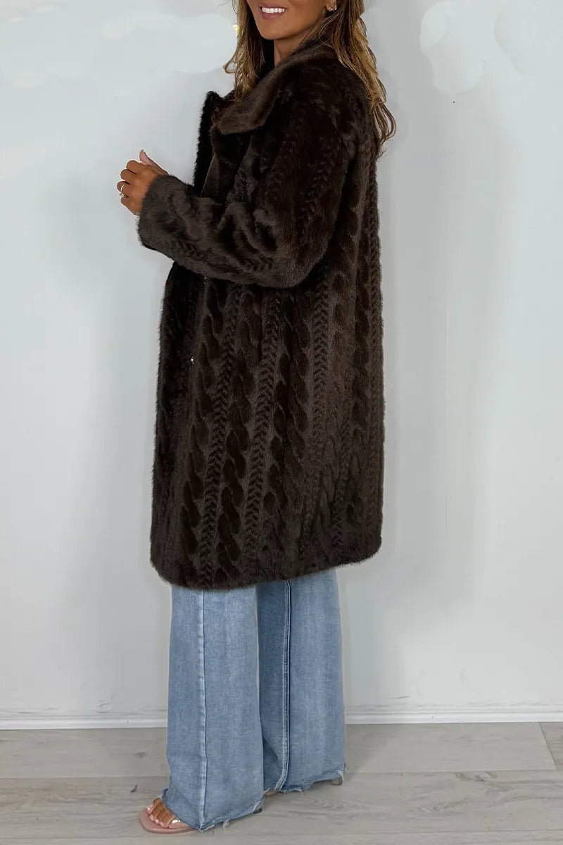 Women Lapel Double-breasted Plush Casual Coat