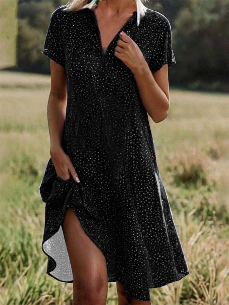Women's Polka-dot Art Print Casual Loose Elegant V-neck Dress