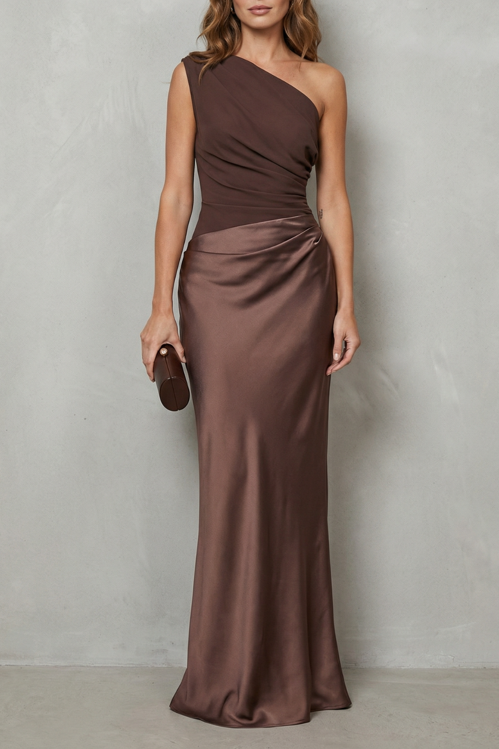 Asymmetric satin drape – Evening gown